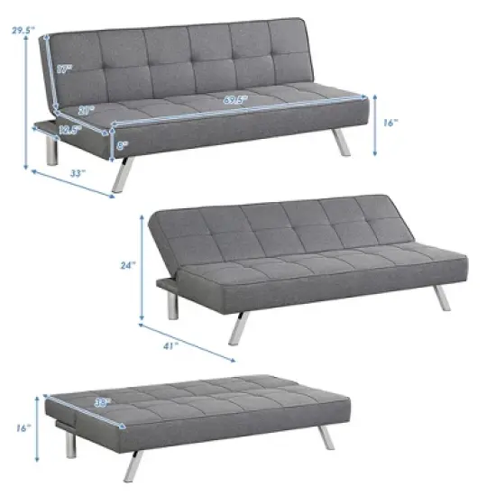Costway Convertible Futon Sofa Bed Adjustable Sleeper with Stainless Steel Legs image {1}