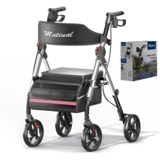 Lycvki Aluminum Foldable Rollator Walkers with Seat for Seniors, 350 lb Capacity, 6-Position Height image {11}