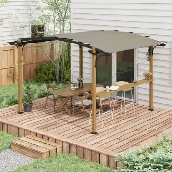 Outsunny 12' x 10' Outdoor Pergola with Bar Counter, Sun Shade Canopy, Aluminum and Steel Frame for Garden, Lawn, Backyard, and Deck, Natural image {2}