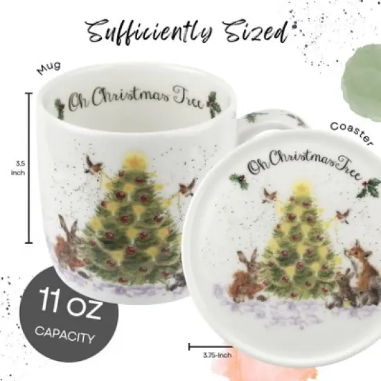 Royal Worcester Wrendale Designs Mug & Coaster Set, 11 Ounce Fine Bone China Holiday Mug Set with Beautiful Animals Motifs image {5}