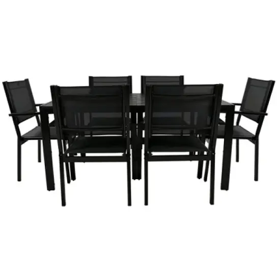 7-Piece Outdoor Patio Steel Dining Set with Rectangular Table and 6 Textile Armchairs image {2}