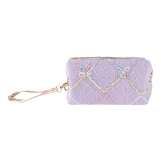 Unique Bargains Women Portable Diamond Bow Makeup Bag Purple 1 Pc image {3}