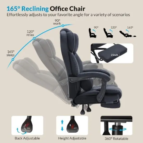 NicBex Reclining Executive Office Chair with Footrest,PU Leather Computer Chair with Wheels,Lumbar Support,Swivel Gaming Chair for Home Office image {2}