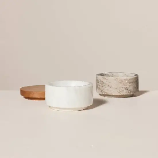 3pc Marble Stacking Salt & Pepper Cellar White/Warm Gray - Hearth & Hand&trade; with Magnolia image {2}