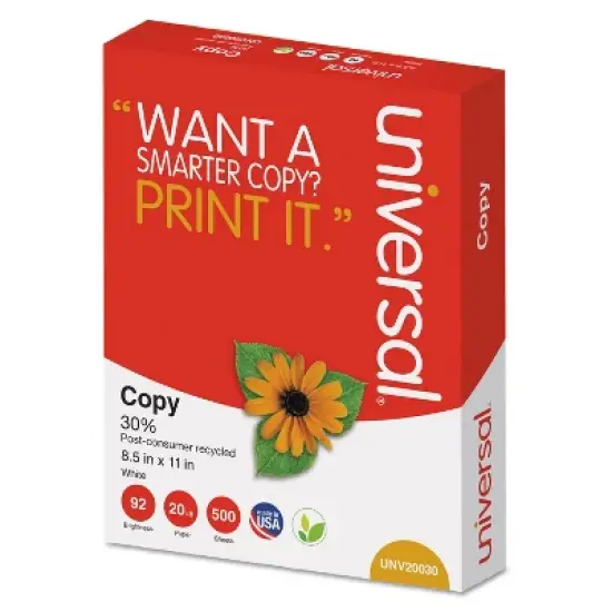 UNIVERSAL 30% Recycled Copy Paper 92 Brightness 20lb 8 1/2 x 11 White 5000/Carton 20030 image {2}