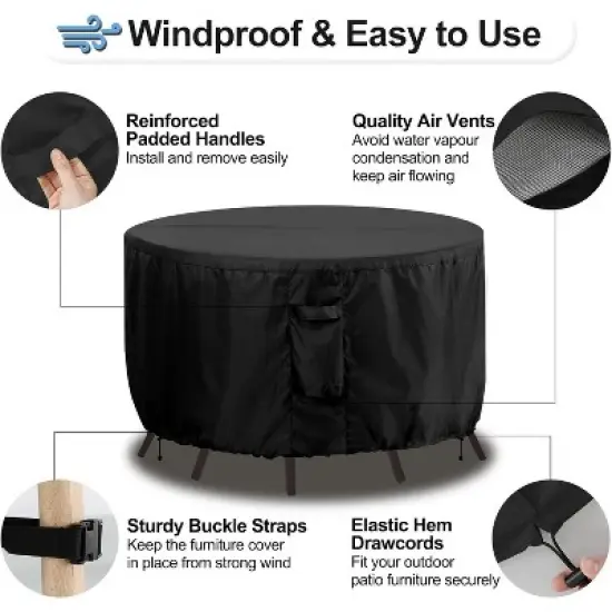 Akefit Round Patio Table Cover Waterproof Heavy Duty Outdoor Furniture Protector Dust Rain Snow image {4}