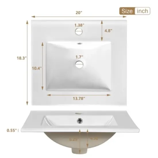 Hrinhom 20"W Bathroom Vanity,Modern Free-standing Storage cabinet with Compartment Drawer image {5}