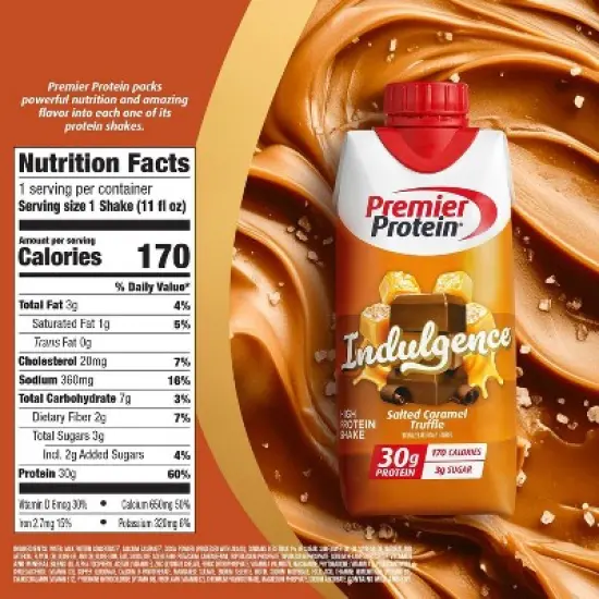 Premier Protein Indulgence 30g Protein Shake - Salted Caramel - 11oz/4pk image {1}