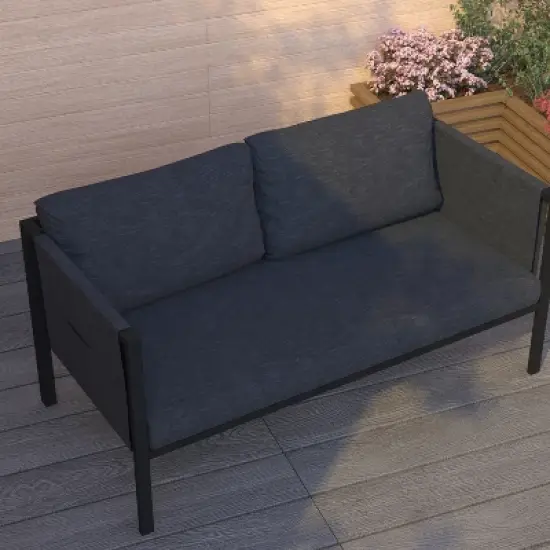 Merrick Lane Outdoor Love Seat/Sofa With Removable Fabric Cushions And Steel Frame image {4}
