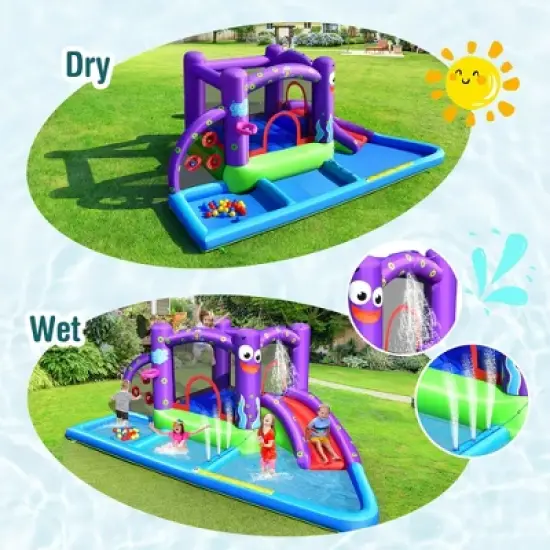 Costway Inflatable Water Slide Castle Kids Bounce House w/ Octopus Style Blower Excluded image {3}