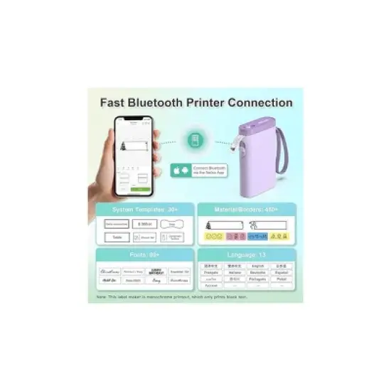 Nelko P21 Bluetooth Label Printer Purple with 14x40mm 100pc Roll and 14x40mm 180pc Roll image {2}