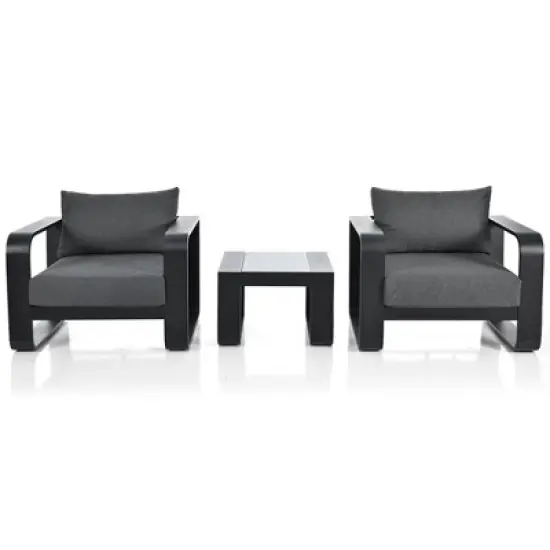3PCS Outdoor Patio Conversation Set with Coffee Table and Two Chairs with 6.7" Thick Cushions, Gray -ModernLuxe image {6}