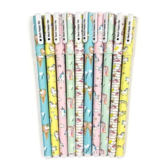 Wrapables Unicorn Flamingo Gel Ink Pens, 0.5mm Fine Point (Set of 10) for School, Office, Stationery, Unicorn Black Ink image {5}