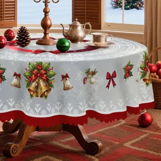 LOVEVOOK Holiday Tablecloth Christmas Table Cloths, Washable Polyester Fabric Table Covers for Dining, Party Holiday Decor image {4}