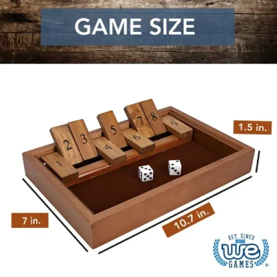 WE Games 9 Number Shut the Box Board Game with Walnut Stained Wood, 11 in. image {2}