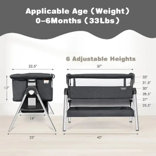 Safstar Baby Bassinet Bedside Crib, Newborn Sleeper w/Large Storage Basket, Adjustable Heights, Detachable & Washable Mattress image {4}
