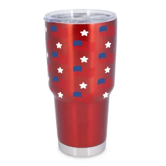 100 North 30 Ounce Stainless Steel On the Go Travel Tumbler With Push Top Lid, Stars and Stripes Red image {5}