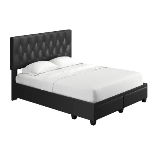 Full Veronica Tufted Faux Leather Upholstered Platform Bed with Storage Drawers Black - Eco Dream image {4}