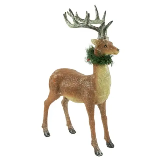 Northlight Standing Glittered Reindeer with Pine Neck Wreath Christmas Decoration - 15.5" image {3}