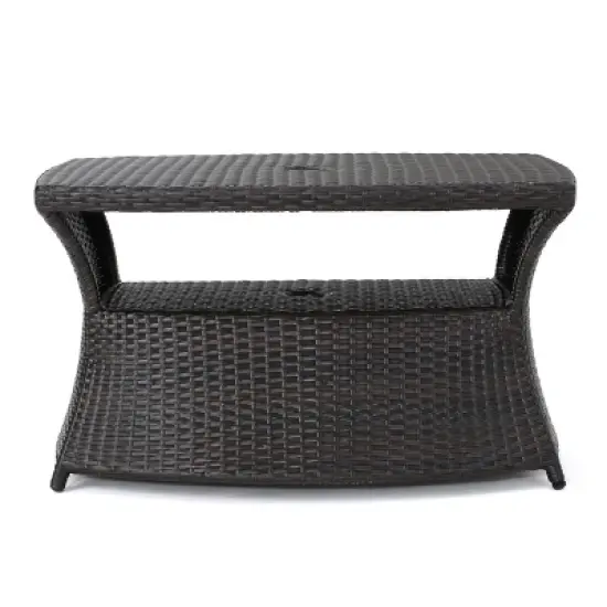 GDFStudio Prazen Outdoor Wicker Side Table with Umbrella Hole image {9}