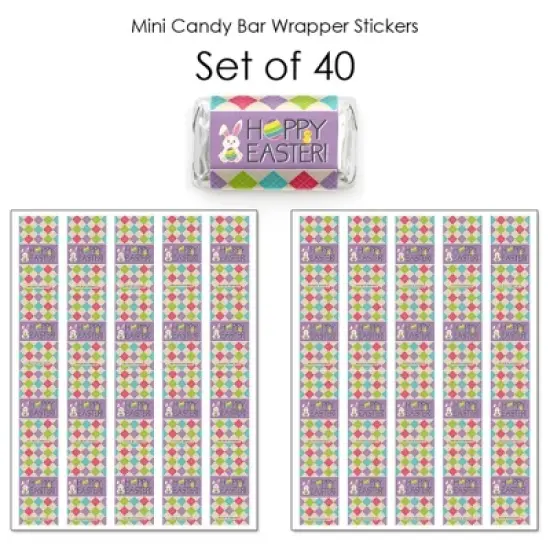 Big Dot of Happiness Hippity Hoppity - Mini Candy Bar Wrapper Stickers - Easter Bunny Party Small Favors - 40 Count image {2}
