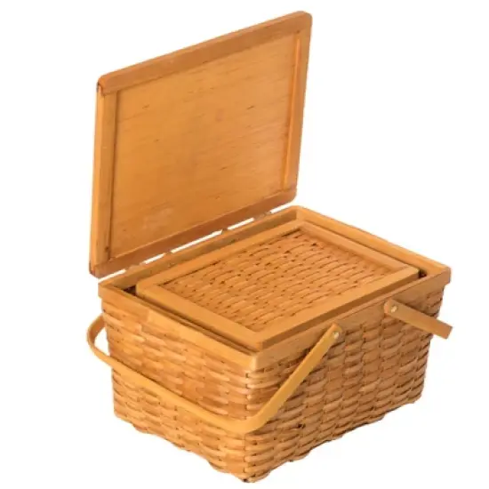Vintiquewise Woodchip Picnic Storage Basket with Cover and Movable Handles image {7}