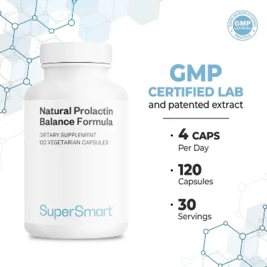 SuperSmart Natural Anti Prolactin Supplement - with p5p Vitamin B6, Maca Root, Ashwagandha | Gluten Free - 120 Vegetarian Capsules image {4}