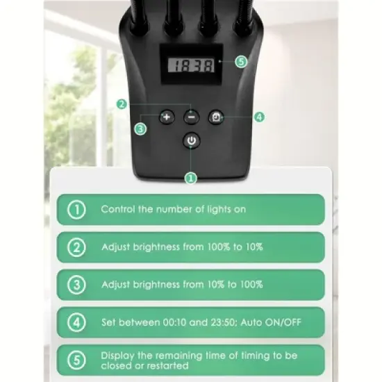 Garden Elements 4 Heads Clip-on Grow Light Growing Lamp for Indoor Plant Hydroponics, 96W LED, Black image {3}