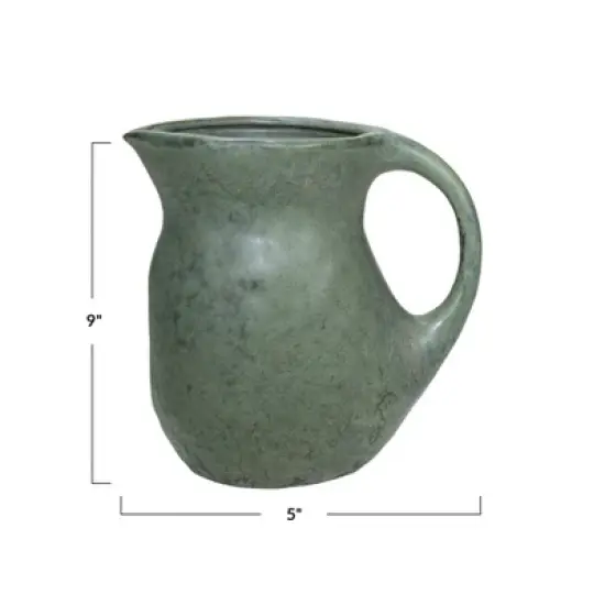 Storied Home Round Stoneware Pitcher with Reactive Glaze, Matte Teal image {2}