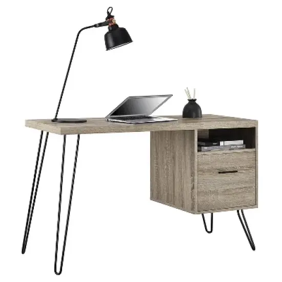 Seasons Hairpin Computer Desk Sonoma Oak/ Gunmetal Gray - Room & Joy image {1}
