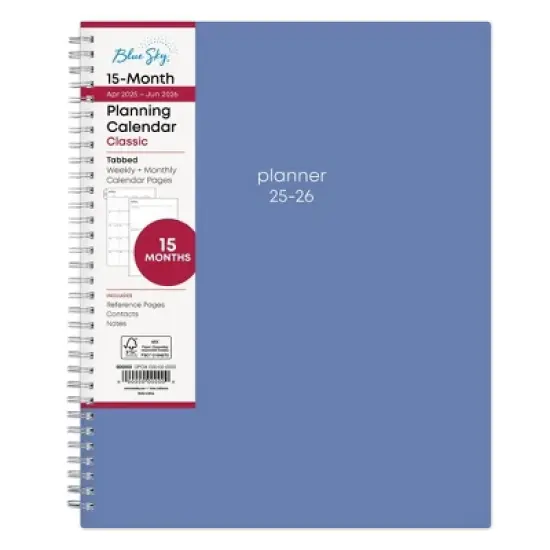 Blue Sky 8.5"x11" 2025-2026 Weekly/Monthly Wirebound 15 Months Planner Solid Azure image {2}