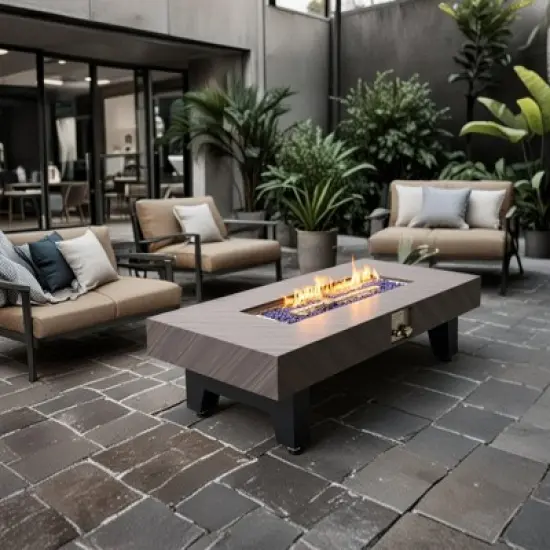 GDFStudio Mildred 54" Iron and Wood Propane Fire Pit Table with Rain Cover image {7}