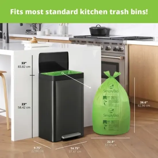 Simply Bio 13 Gallon Compostable Trash Bags Handle-Tie, Thick 0.87 Mil, 49.21 Liter, 30 Bags, Tall Kitchen Food Scrap Waste Bag image {1}