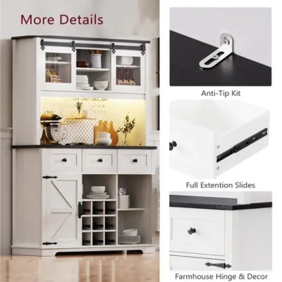 Gulches Timeless Multi Functional Bar Cabinet Open Shelves, 9 Grid Holders,6 Hooks for Versatile Storage image {9}