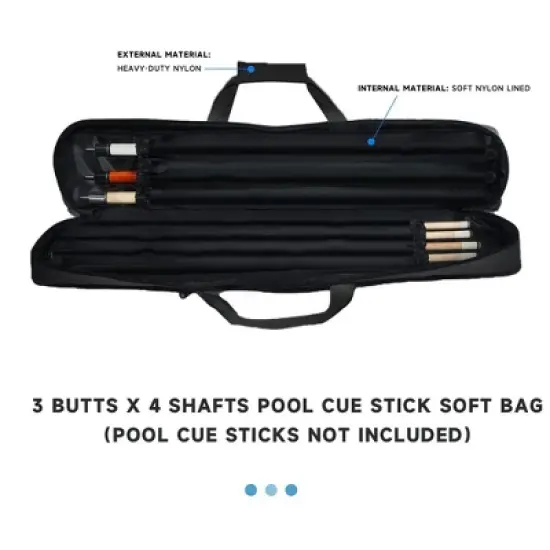 GSE 3x4 Soft Cue Case, Pool Cue Stick Carrying Case, Billiard Cue Case - Holds 3 Butts and 4 Shafts image {4}