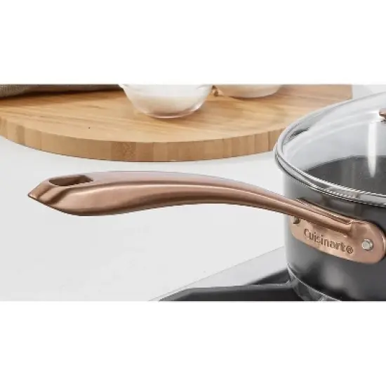 Cuisinart 3.5qt Matte Black Stainless Saute Pan with Cover Blush Bronze and Helper Handle: Cookware, Tempered Glass Lid image {3}