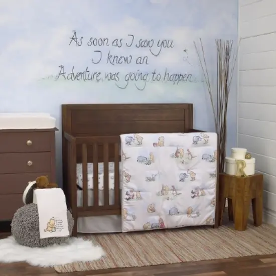 Disney Winnie the Pooh Classic Pooh Ivory, Blue, Sage, Tan Storybook 6 Piece Nursery Crib Bedding Set image {10}