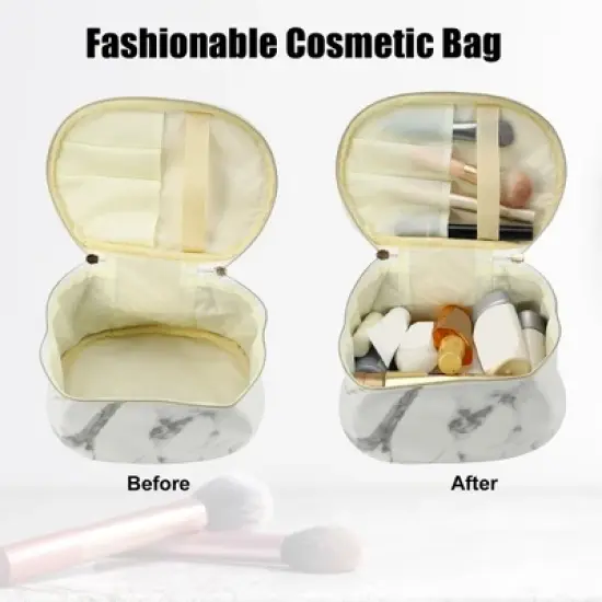 Unique Bargains Makeup Bag Cosmetic Travel Bag Make Up Brush Organizer Bag Marble Makeup Storage Toiletry Bag for Women 8"x6"x5" 1 Pcs image {1}