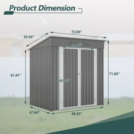 LOVSON 6'x4' Outdoor Metal Storage Shed for Garden Tools Lockable Door With Floor Frame image {8}