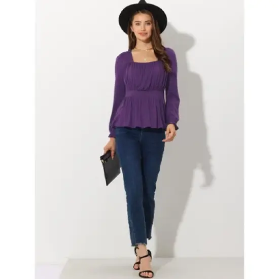 Allegra K Women's Ruched Square Neck Ruffled Peplum Tops image {1}