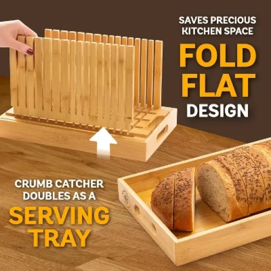 Bread Slicer for Homemade Bread - Adjustable Width Bread Cutter for Cakes, Bagels - Bamboo Bread Cutting Guide and Crumb Tray - (Knife Not Included) image {4}