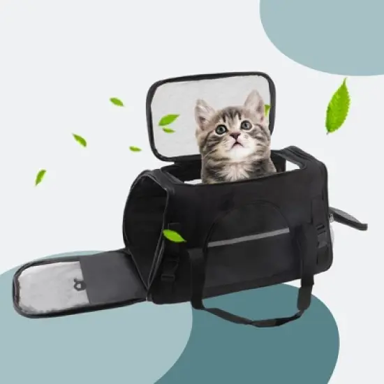 Unique Bargains Dog Carrier Cat Carrier Black 1 Pc image {4}