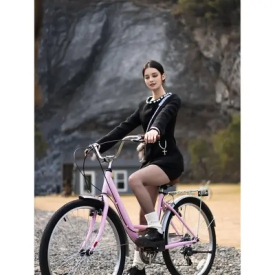 HILAND Flare Retro Cruiser City Bike for Women Men, 26 inch Step-Through Urban Commuter Bicycle image {2}