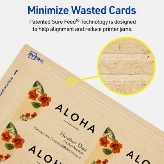 Avery Printable Rectangle Business Cards with Sure Feed Technology, 2" x 3-1/2", Kraft Brown Cardstock, Print-to-the-Edge, Laser/Inkjet, 80 Total image {3}