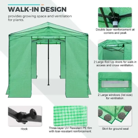 EAGLE PEAK 12'x8' Portable Large Walk-in Greenhouse, Roll-Up Zipper Entry Doors and Side Windows image {3}