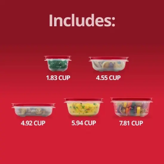 Rubbermaid 10pc Easy Store Square and Round Food Storage Container Set Red image {5}