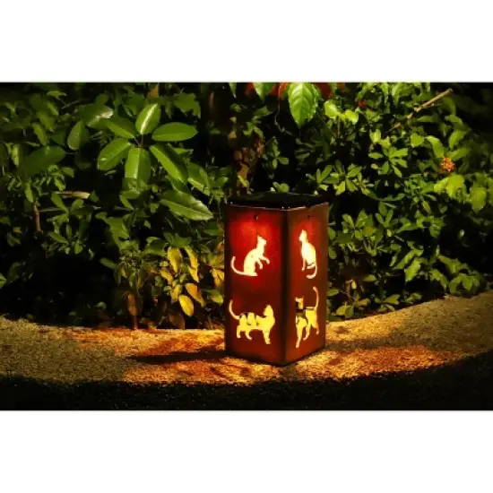 Techko Maid LED Solar 10.8" Portable Cat Cut Out Decorative Outdoor Lantern Clear image {6}