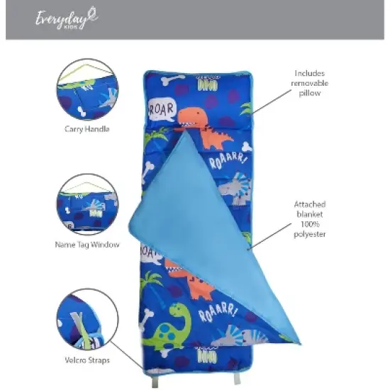 Everyday Kids Roarin' Dinos Nap Mat with Removable Pillow &ndash; Soft, Roll-Up Sleeping Bag with Handle for Ages 3&ndash;6 &ndash; Ideal for Preschool & Travel image {8}