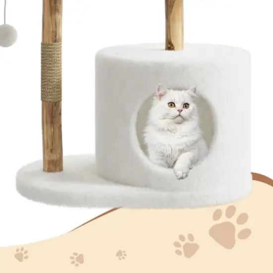 Modern Wood Cat Tree Tower for Large Cats, Luxury Pear Wood Condo, Platforms, Scratching Posts, All-Season Mats, 43" Cat Furniture image {2}