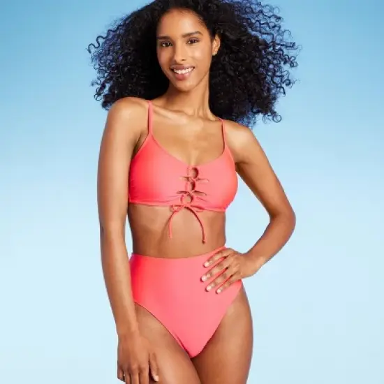 Women's Lace-Up Bralette Bikini Top - Shade & Shore&trade; Pink image {7}